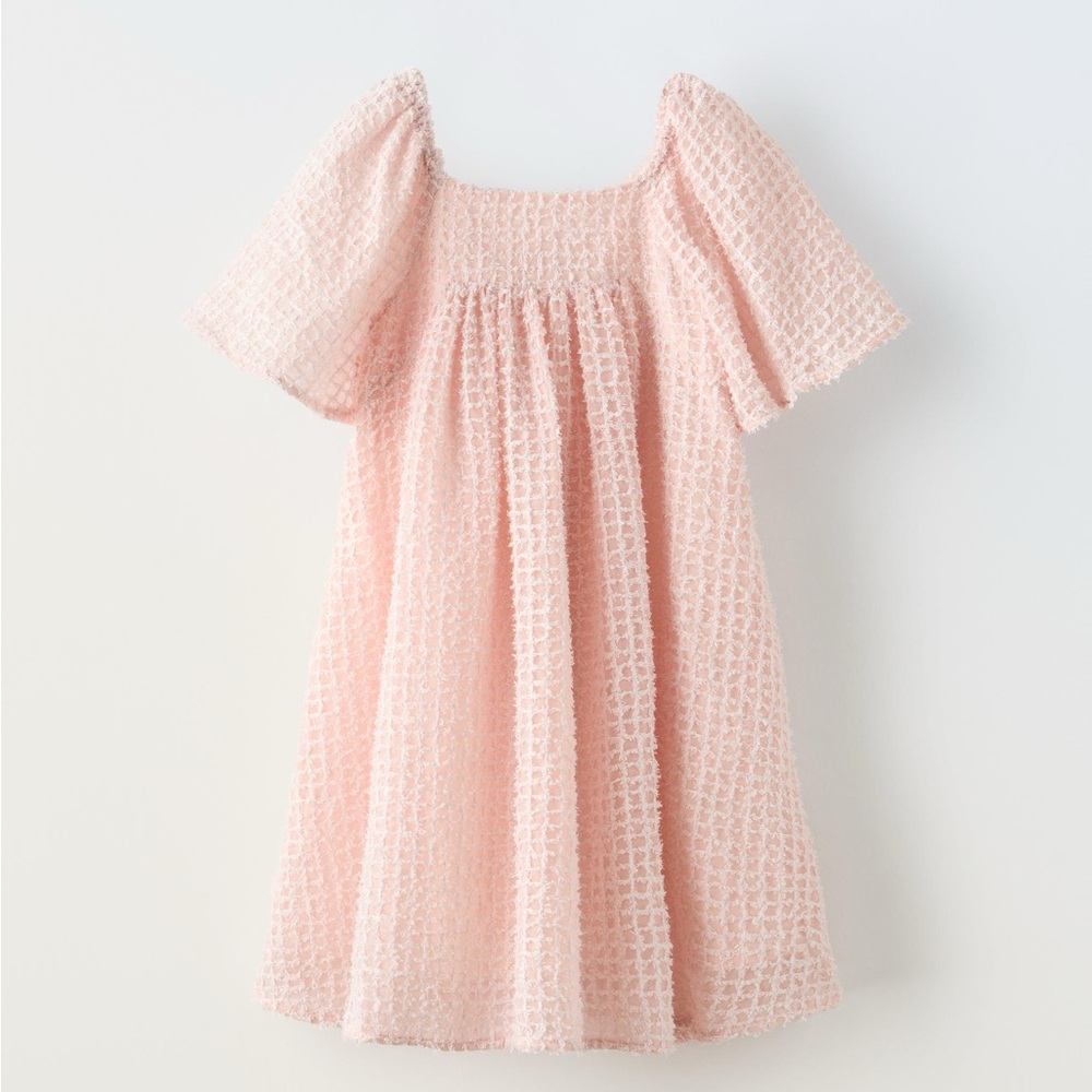 Zara Soft Pink Textured Kids Dress